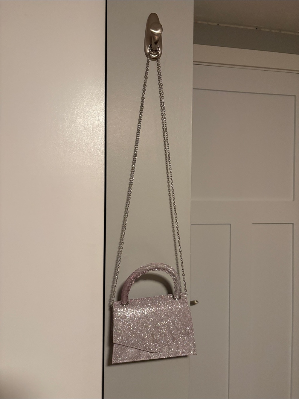 Sparkle Mini Top-Handle Crossbody Bag in Light Pink